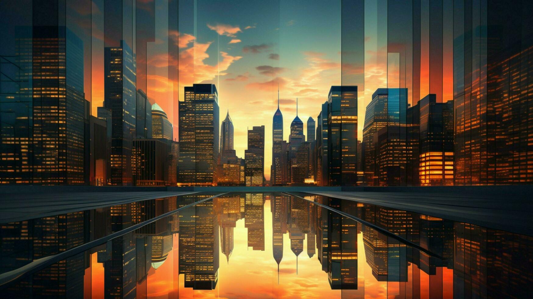 sunset illuminates modern skyscrapers in financial distribute photo