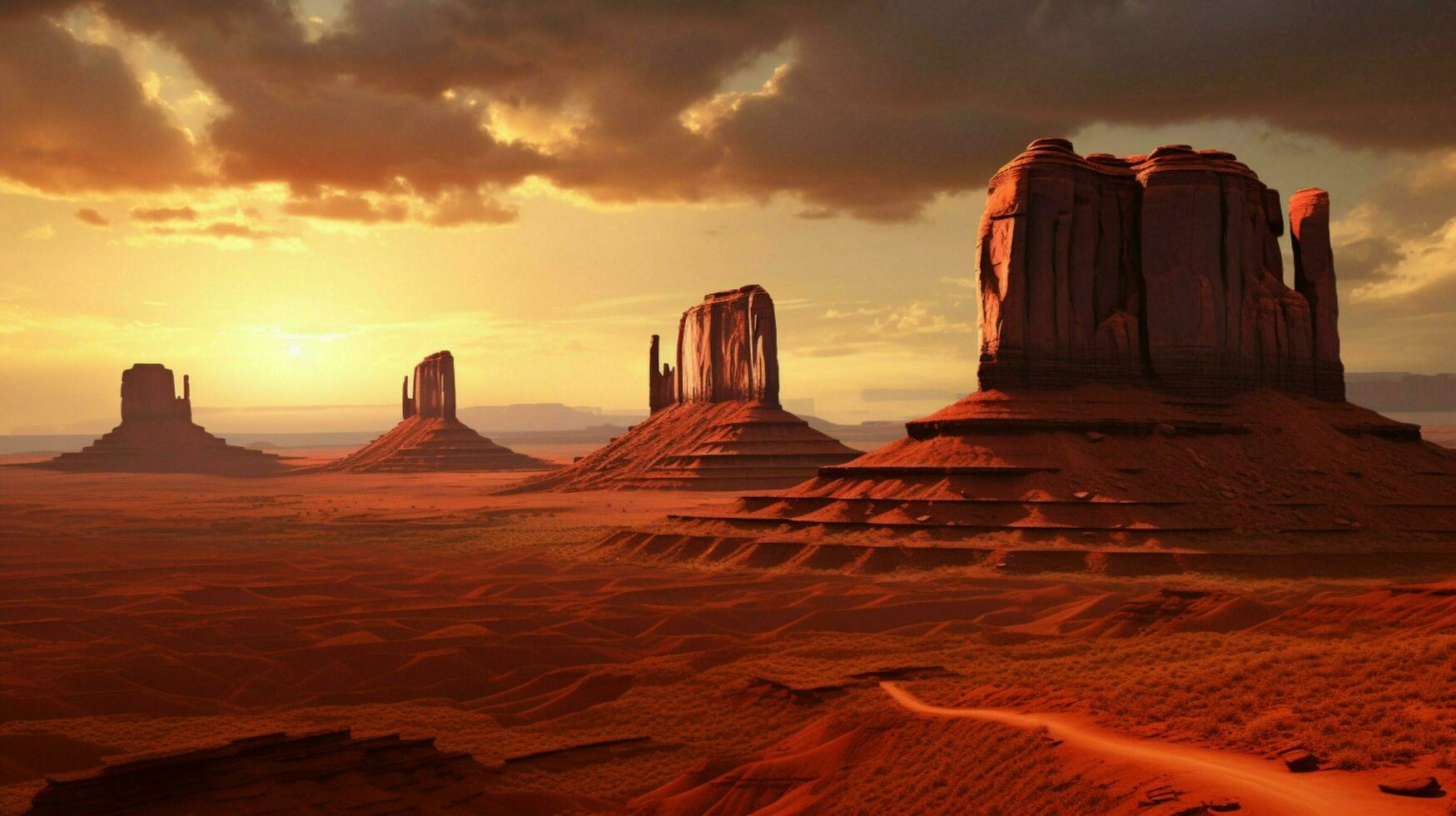 sunset over monument valley silhouettes majestically photo