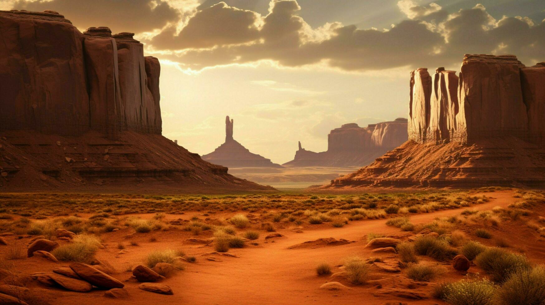 sunset over monument valley silhouettes majestically photo