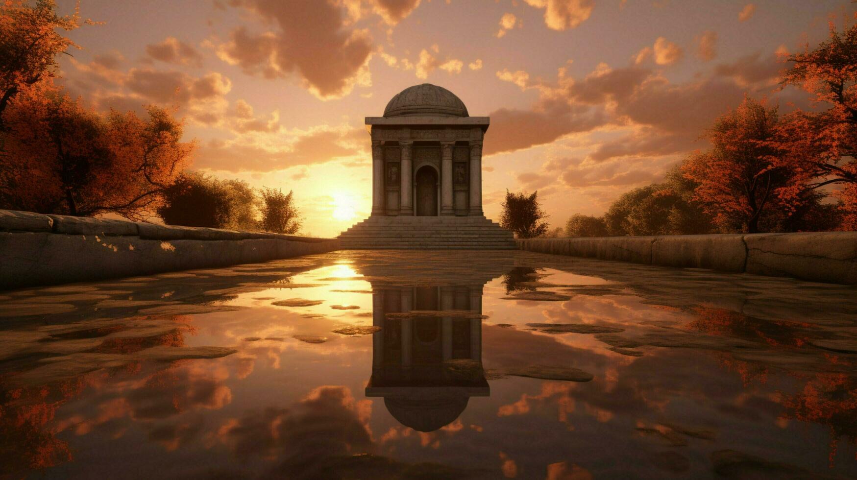 sunset reflection on ancient mausoleum marble tomb photo