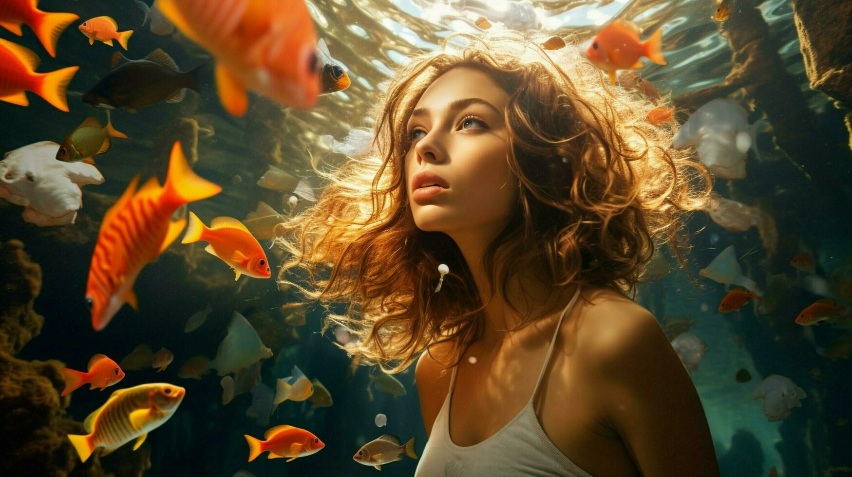 swimming with tropical fish in underwater paradise photo