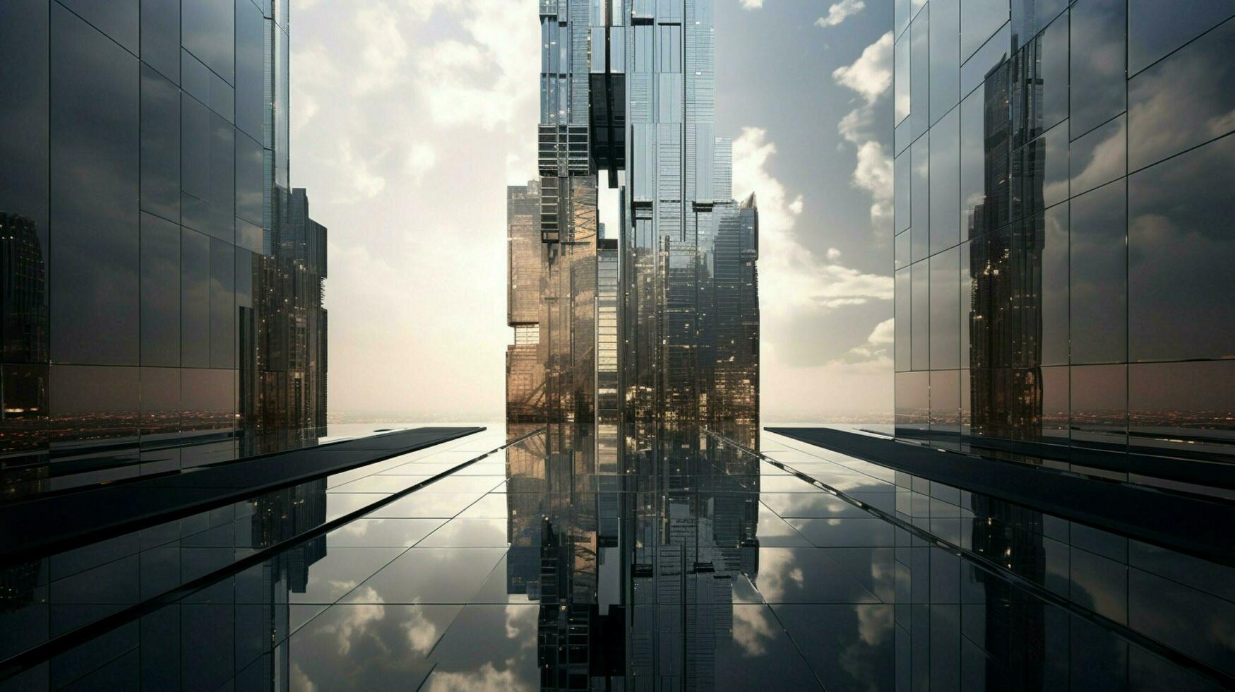 tall steel skyscraper reflects modern city life photo
