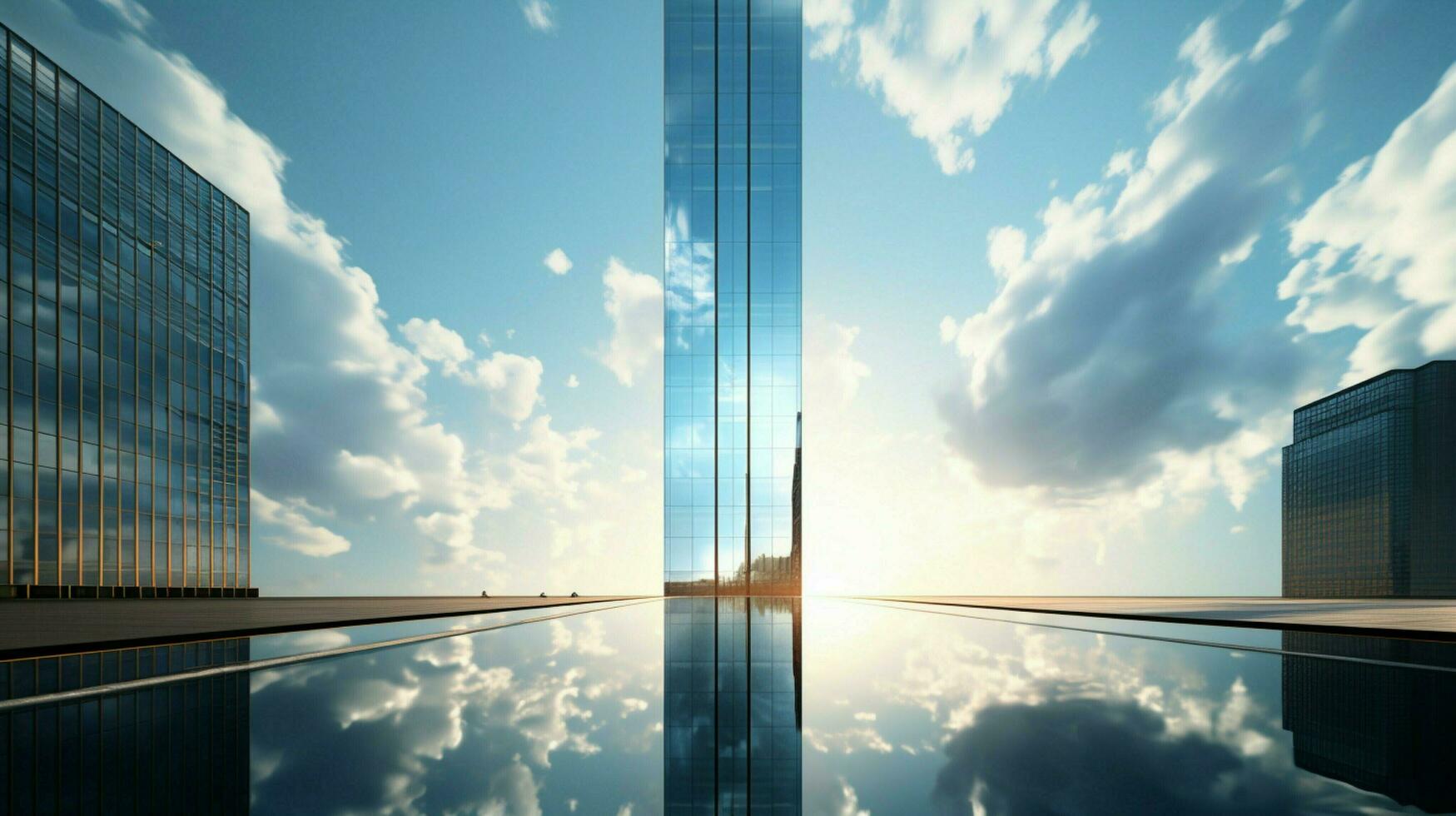 tall steel skyscraper reflects modern city life photo