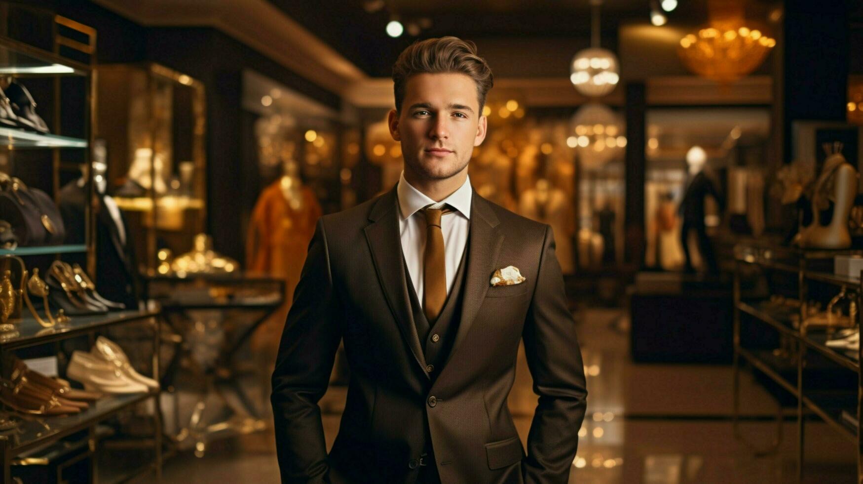 the confident businessman stands in luxury boutique photo