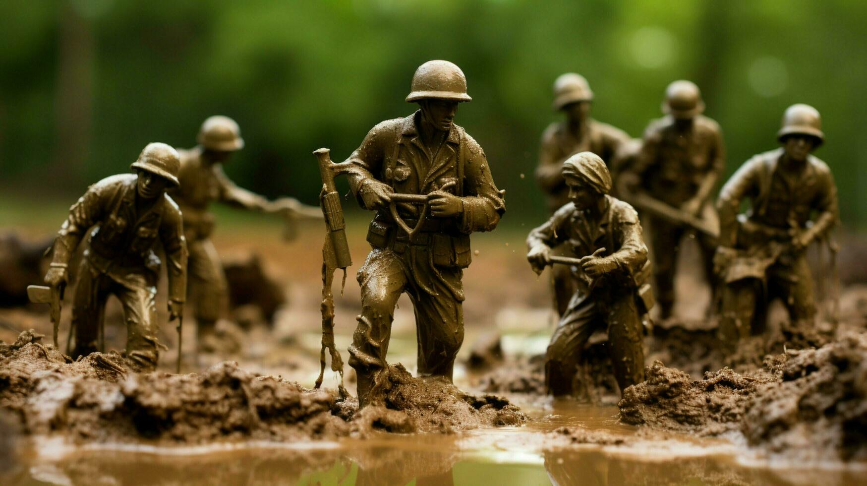 toy soldiers in mud aiming for victory photo