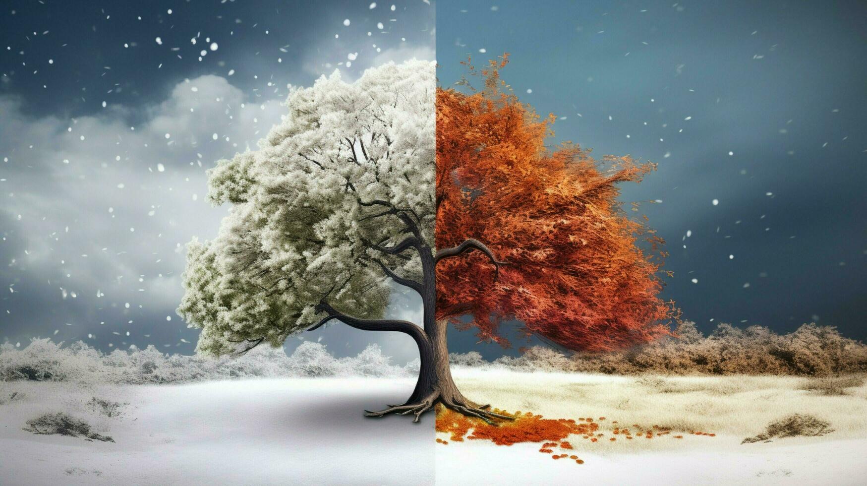 tree with two seasons compared scene photo