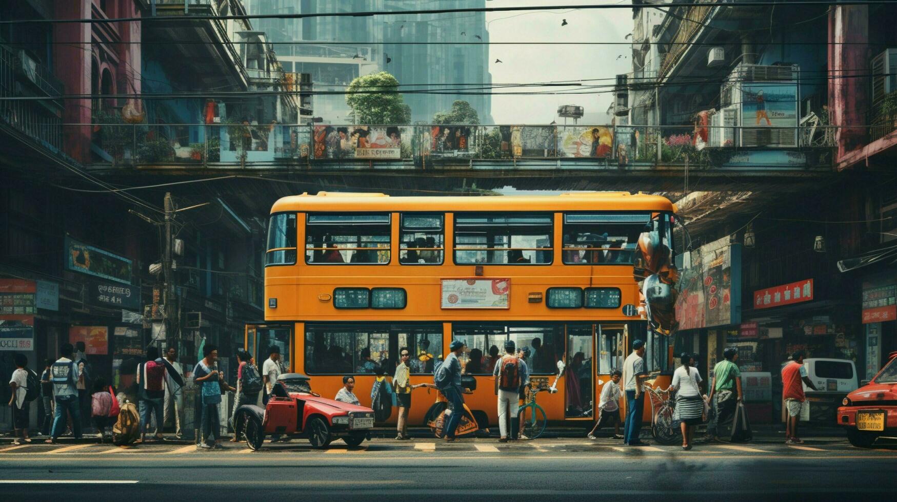 transporte modos en vibrante ciudad vida capturado al aire libre foto