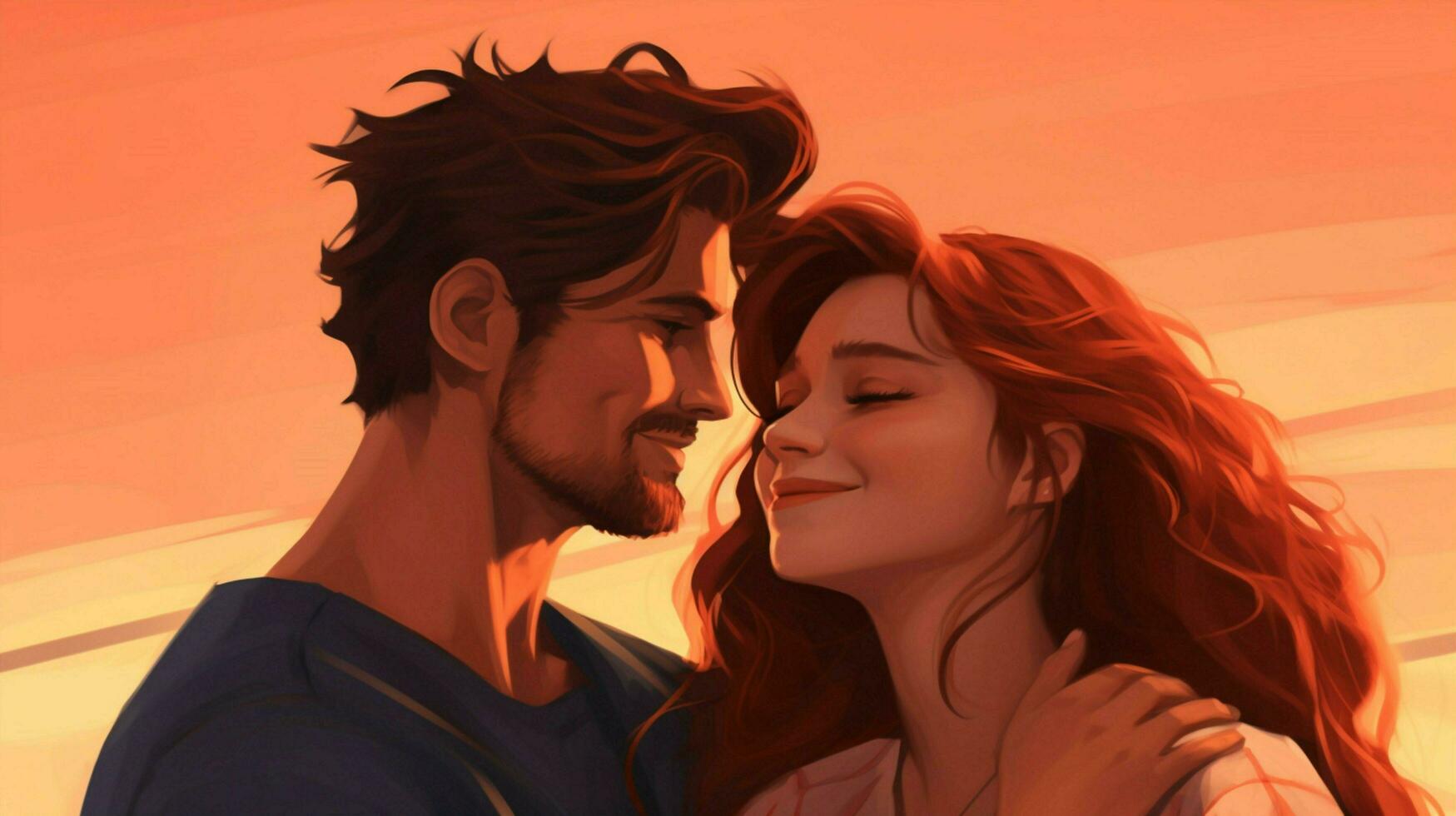 two young adults in love smiling together photo