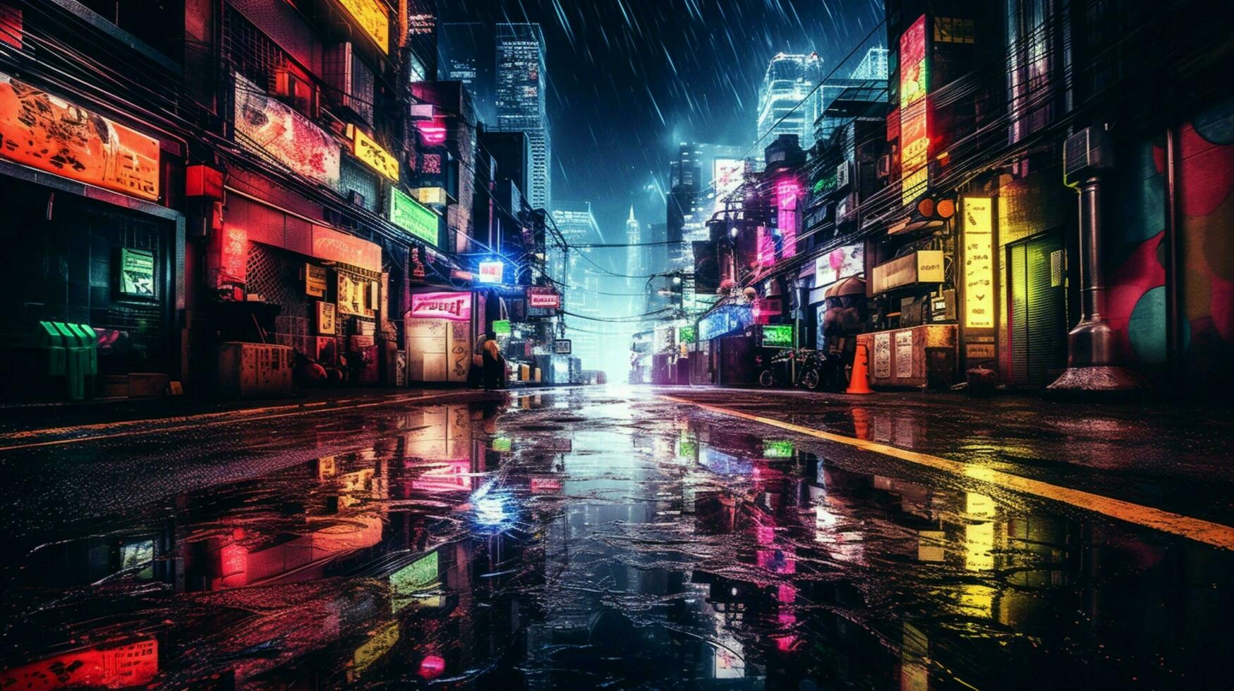 vibrant colors illuminate dirty city streets at night photo