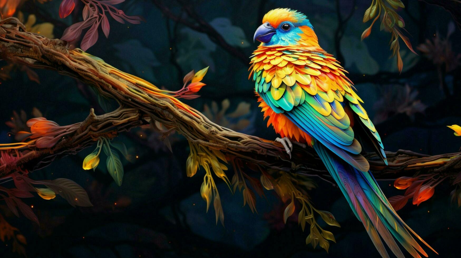 vibrant colors pattern bird perching on branch photo