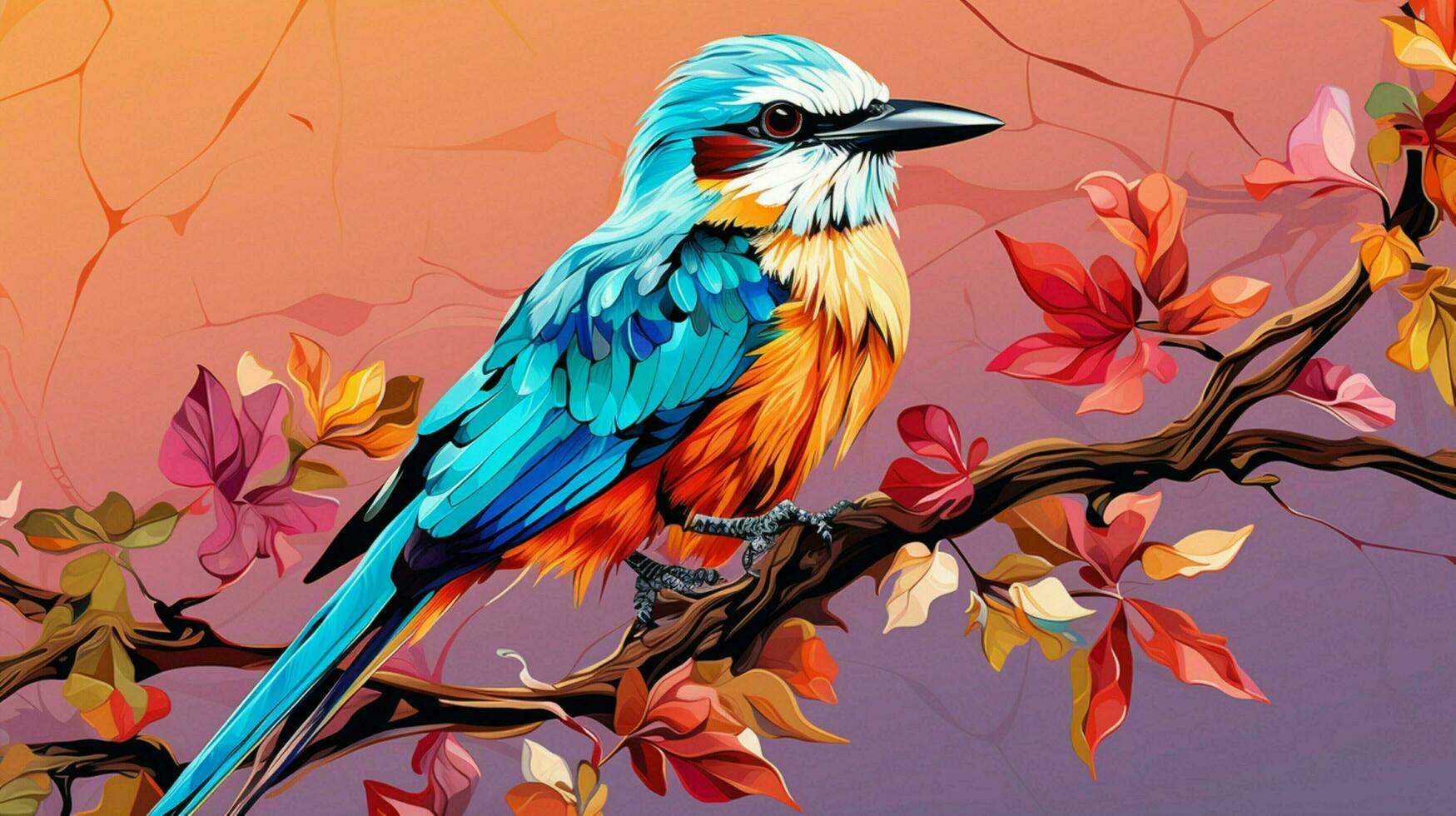 vibrant colors pattern bird perching on branch photo
