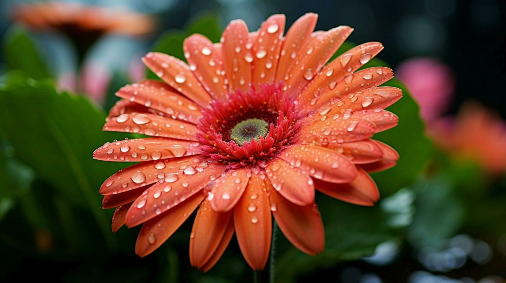 vibrante gerbera margarita florecer en mojado prado atención foto