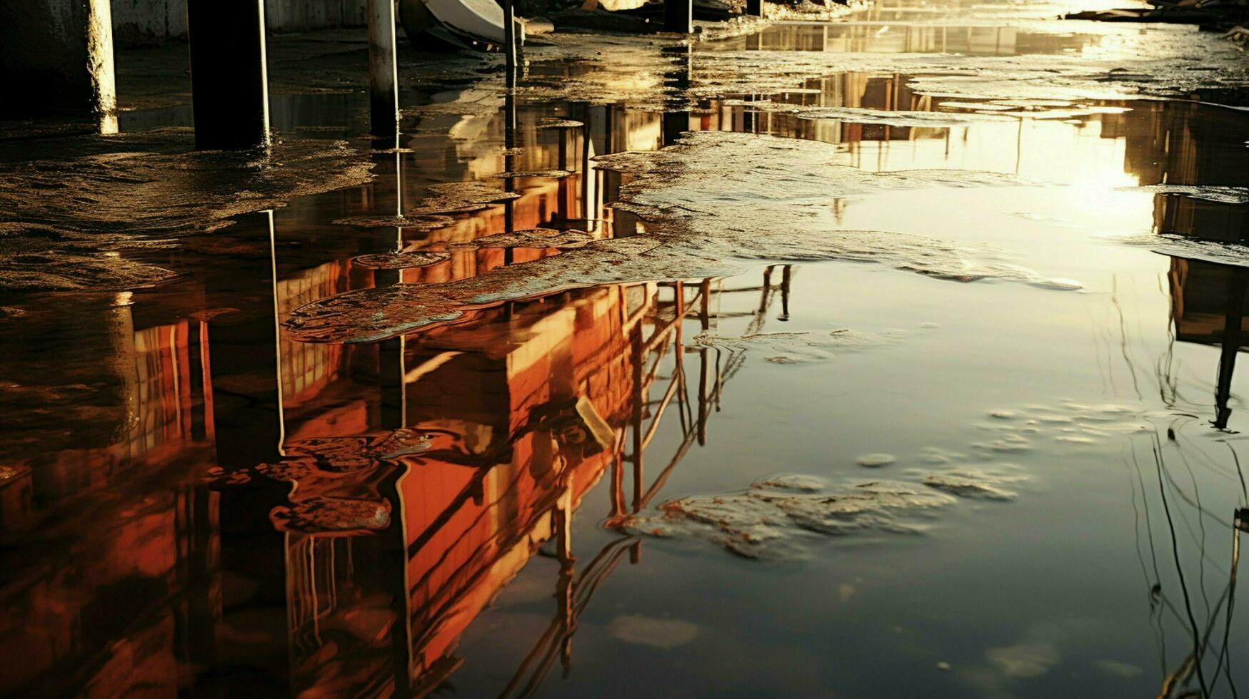 wet reflection on dirty water environmental damage photo