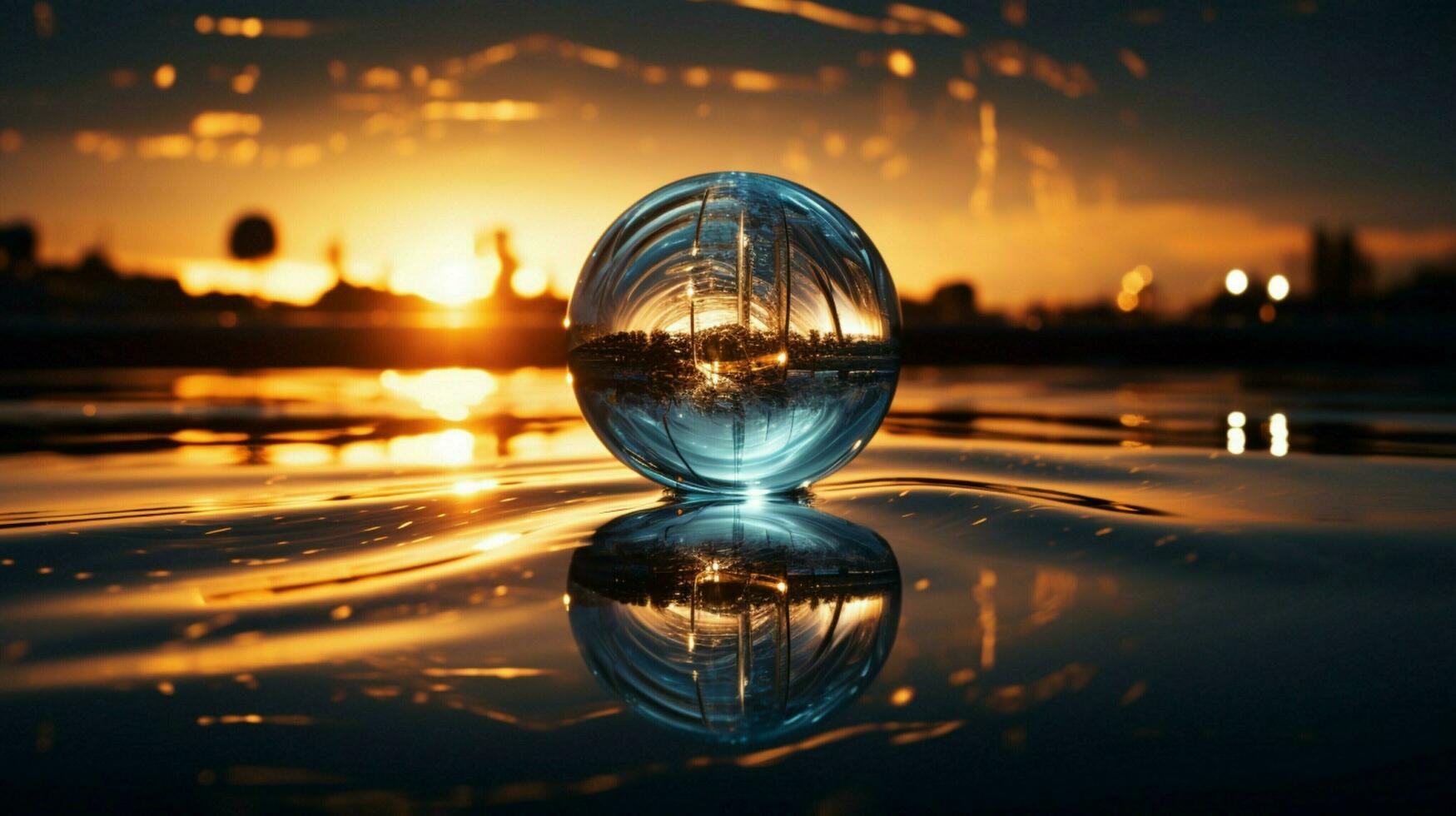 mojado esfera en reflexivo agua resumen belleza foto