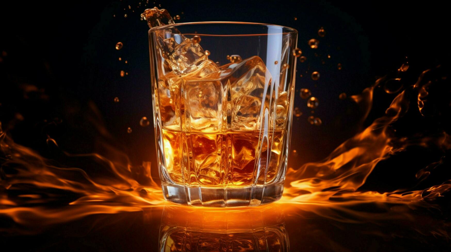 whiskey on ice in glowing glass motion photo