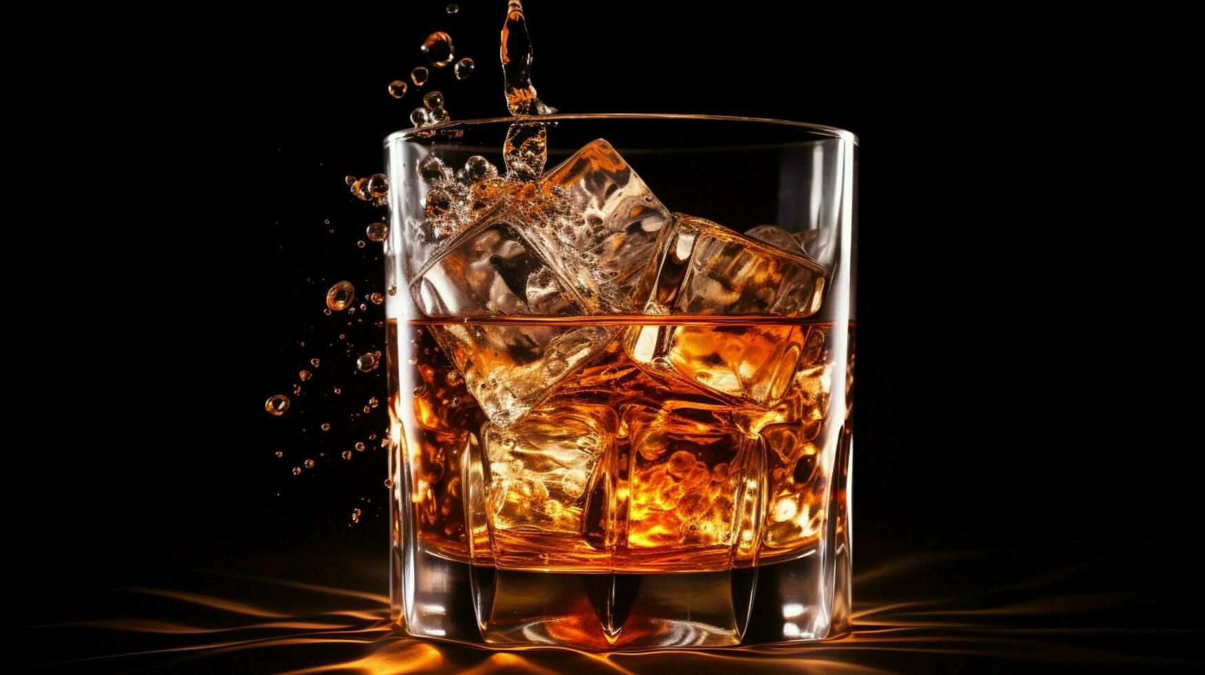 whiskey on ice in glowing glass motion photo