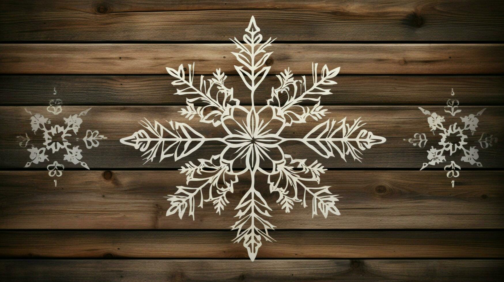 winter shapes ornate snowflake decor on wood background photo