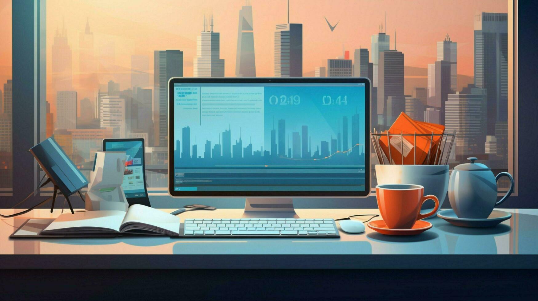 working at office desk with modern technology photo