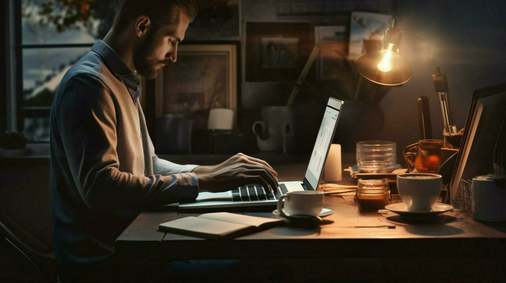 working at office desk with modern technology photo