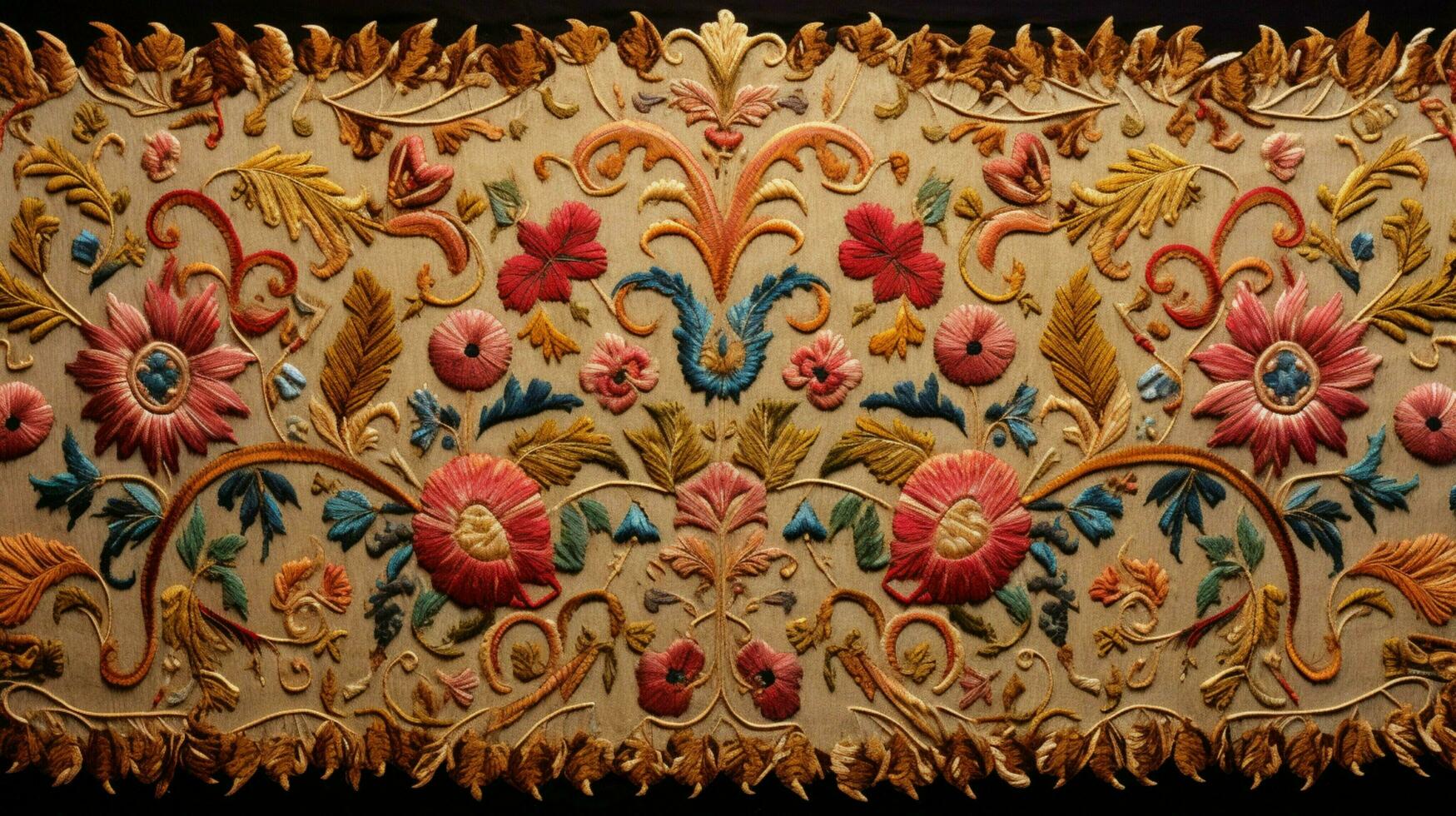 woven wool textile with ornate embroidery pattern photo