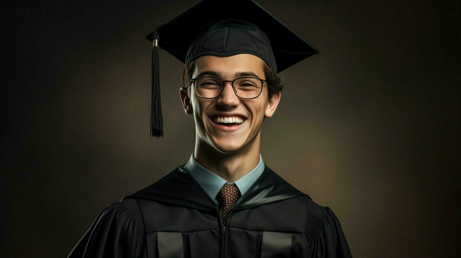 joven adulto logro graduación vestido con dientes sonrisa foto