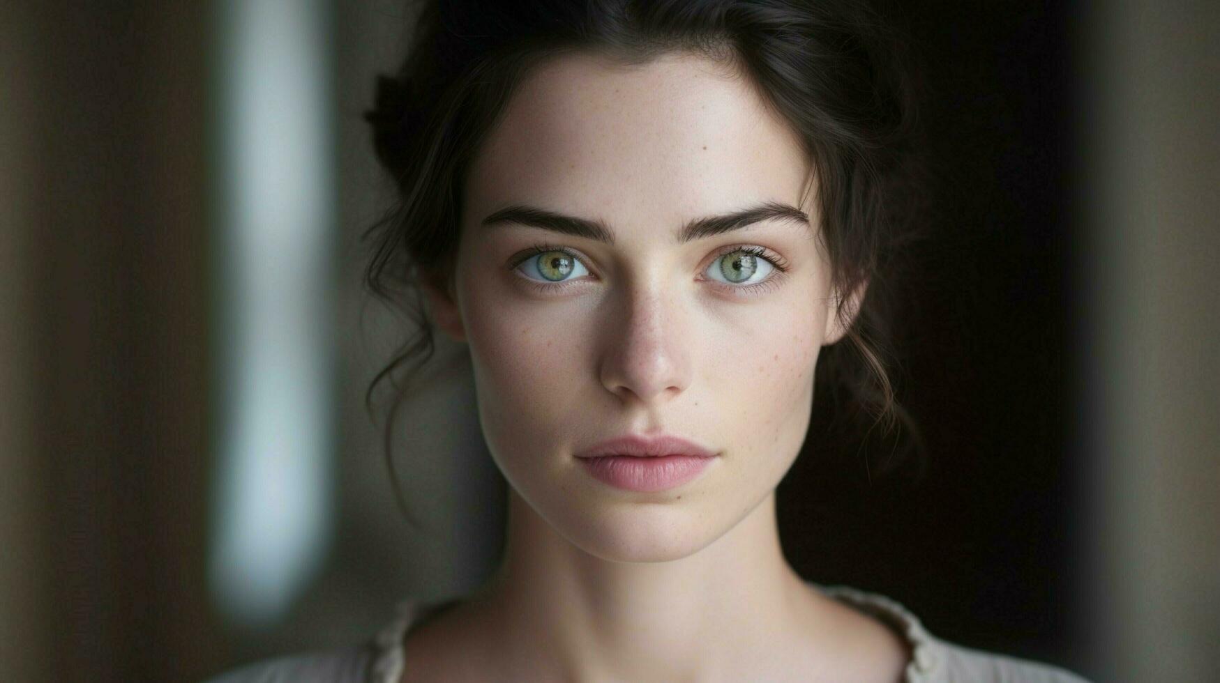 young adult caucasian woman looking at camera with serious photo