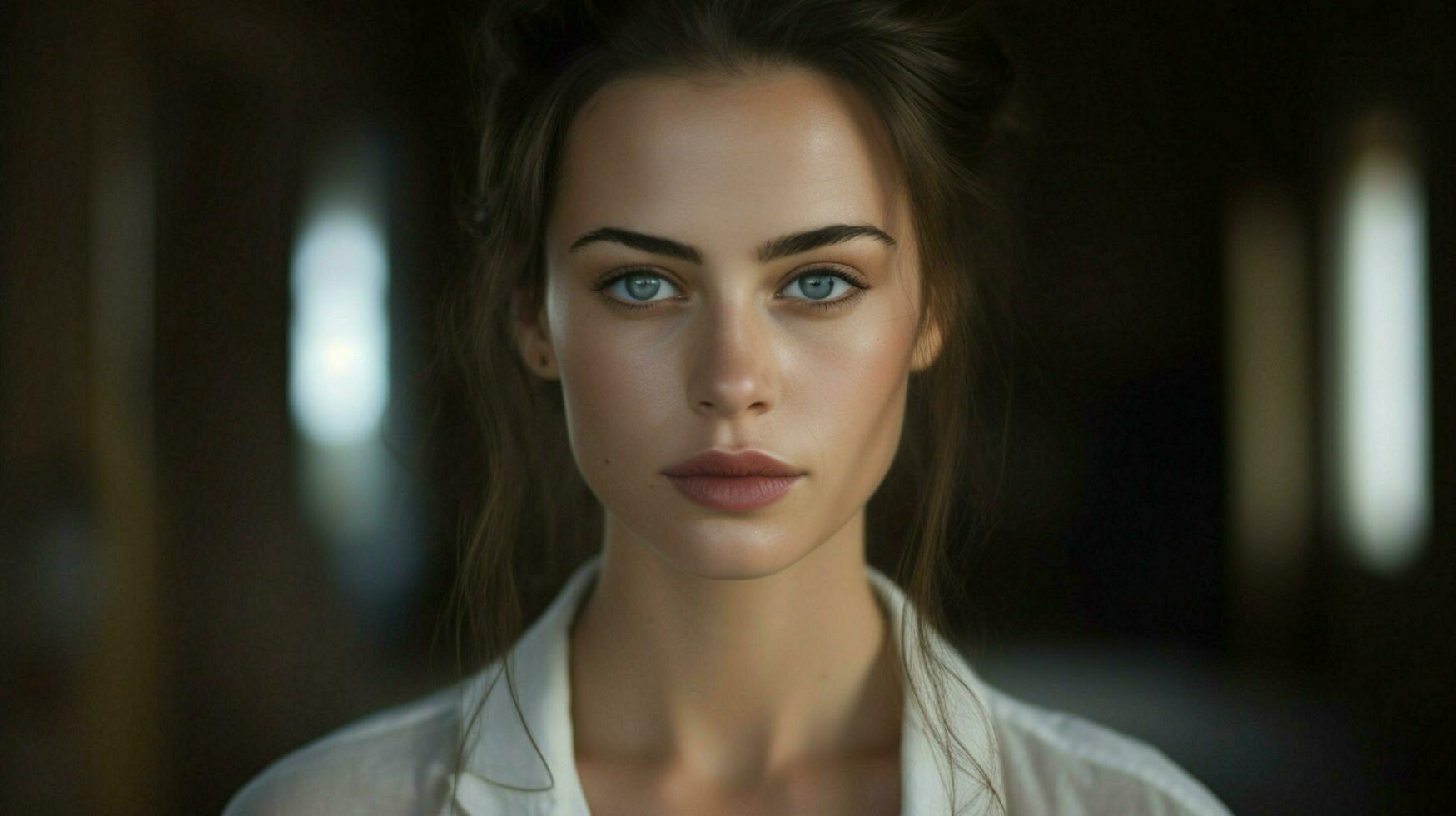 young adult caucasian woman looking at camera with serious photo