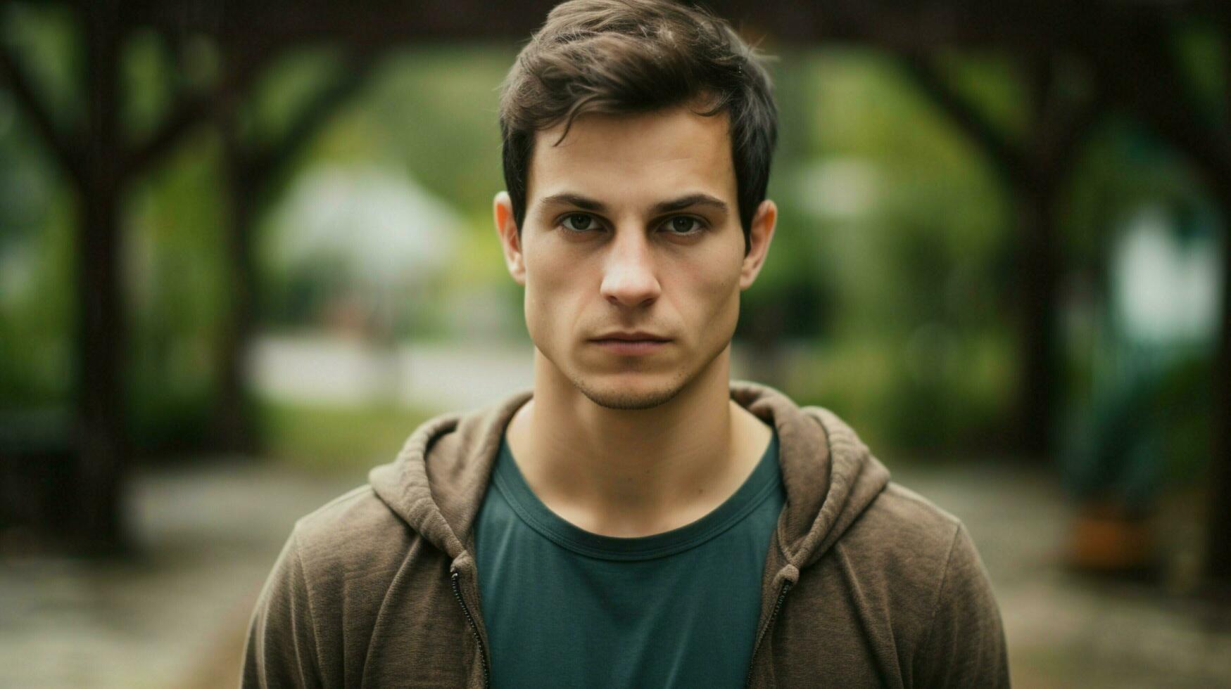 young adult man confident and serious looking at camera photo