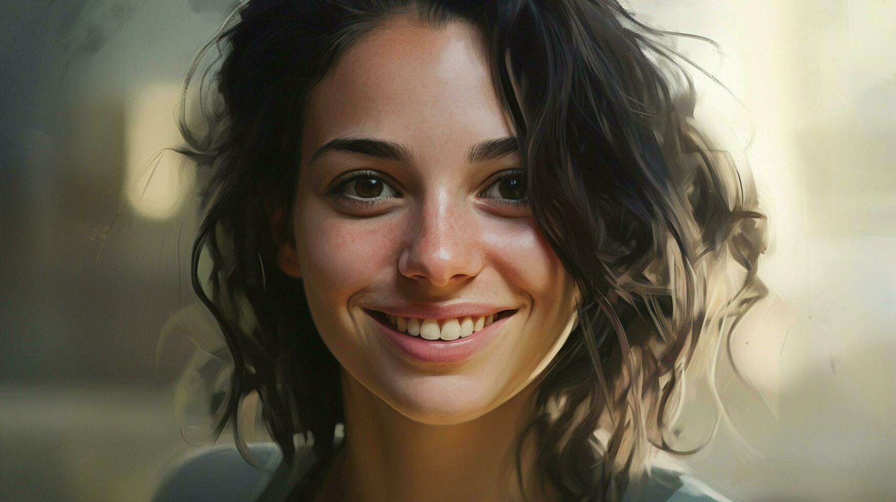 young adult female smiling in closeup portrait photo