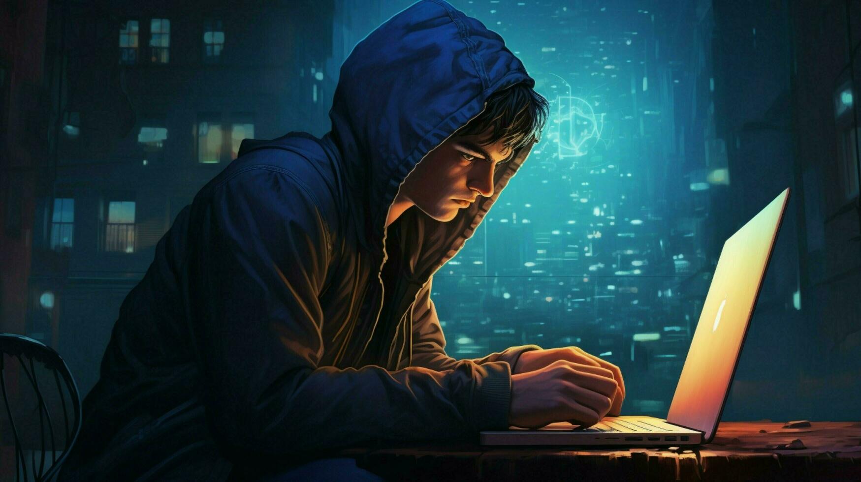 young adult programmer typing away on computer photo