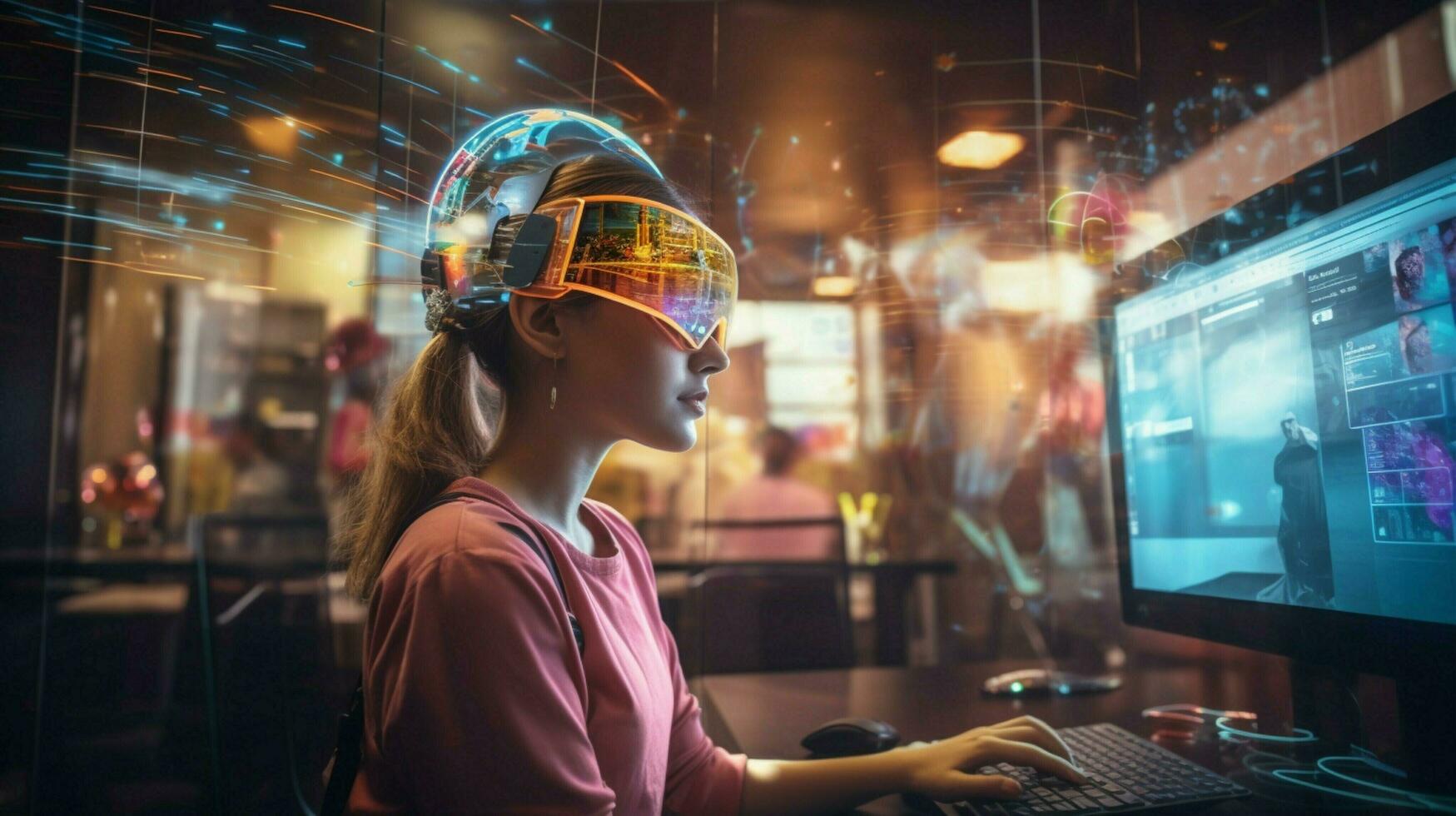 young adult woman in futuristic office technology photo