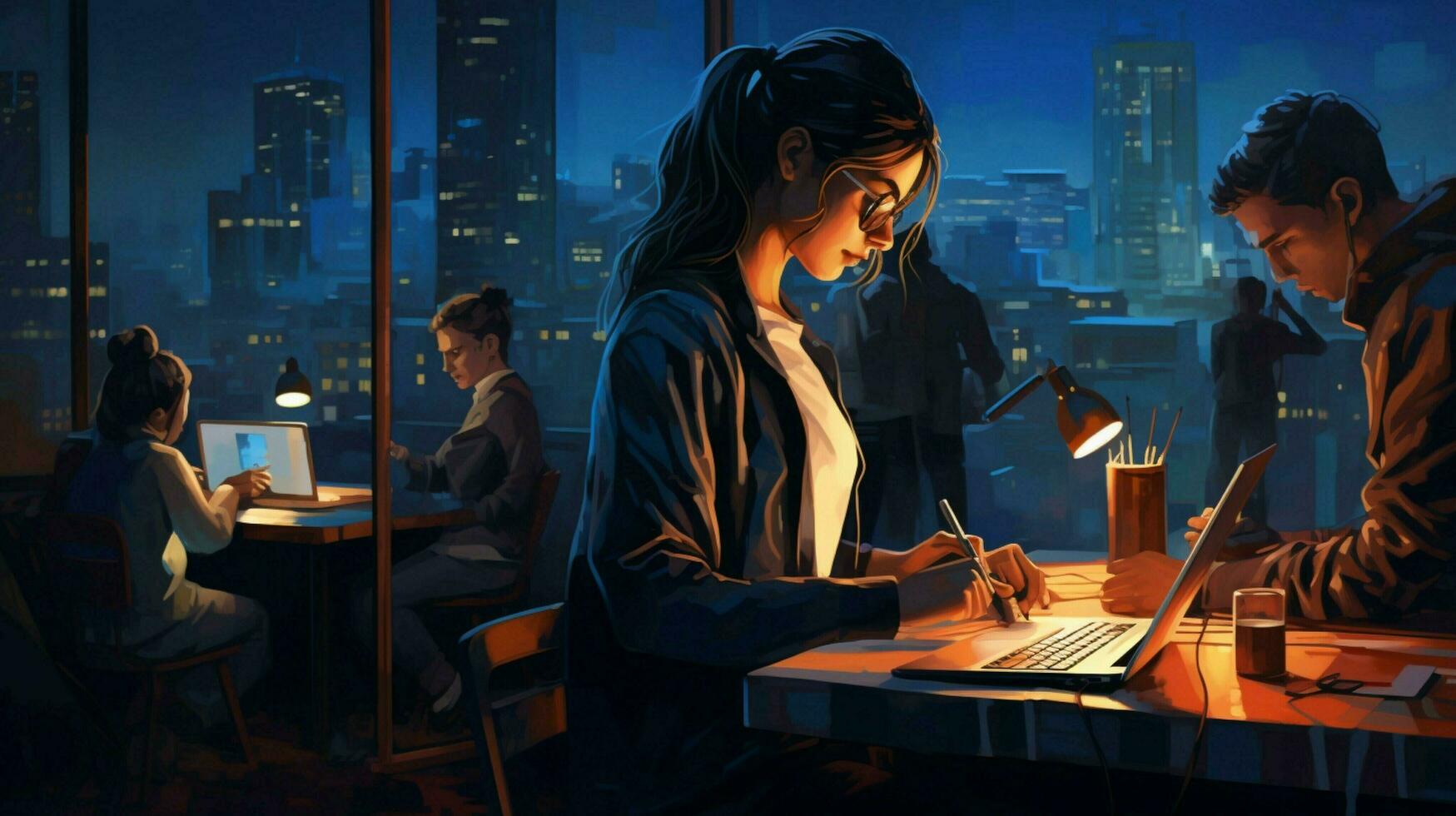 young adults coding standing working glowingly indoors photo