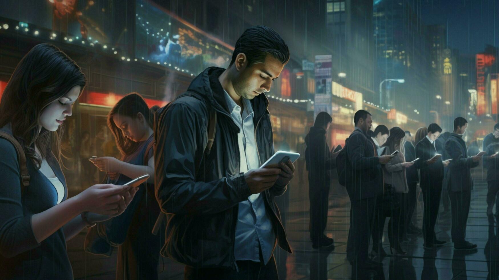 young adults in cityscape use technology daily photo