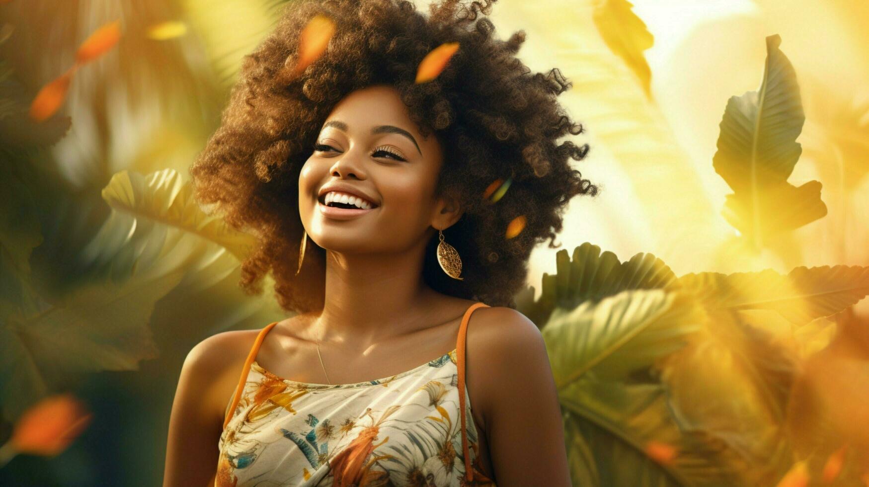 young african american woman smiling in nature beauty photo