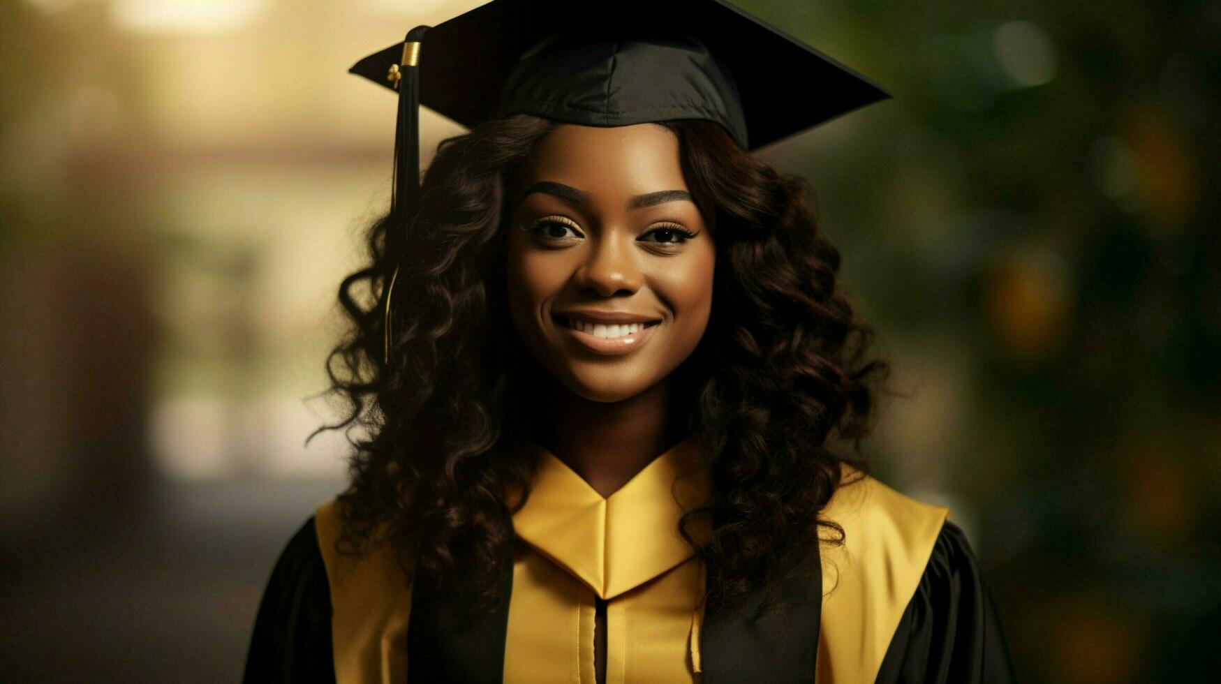 young african woman smiling in graduation gown photo