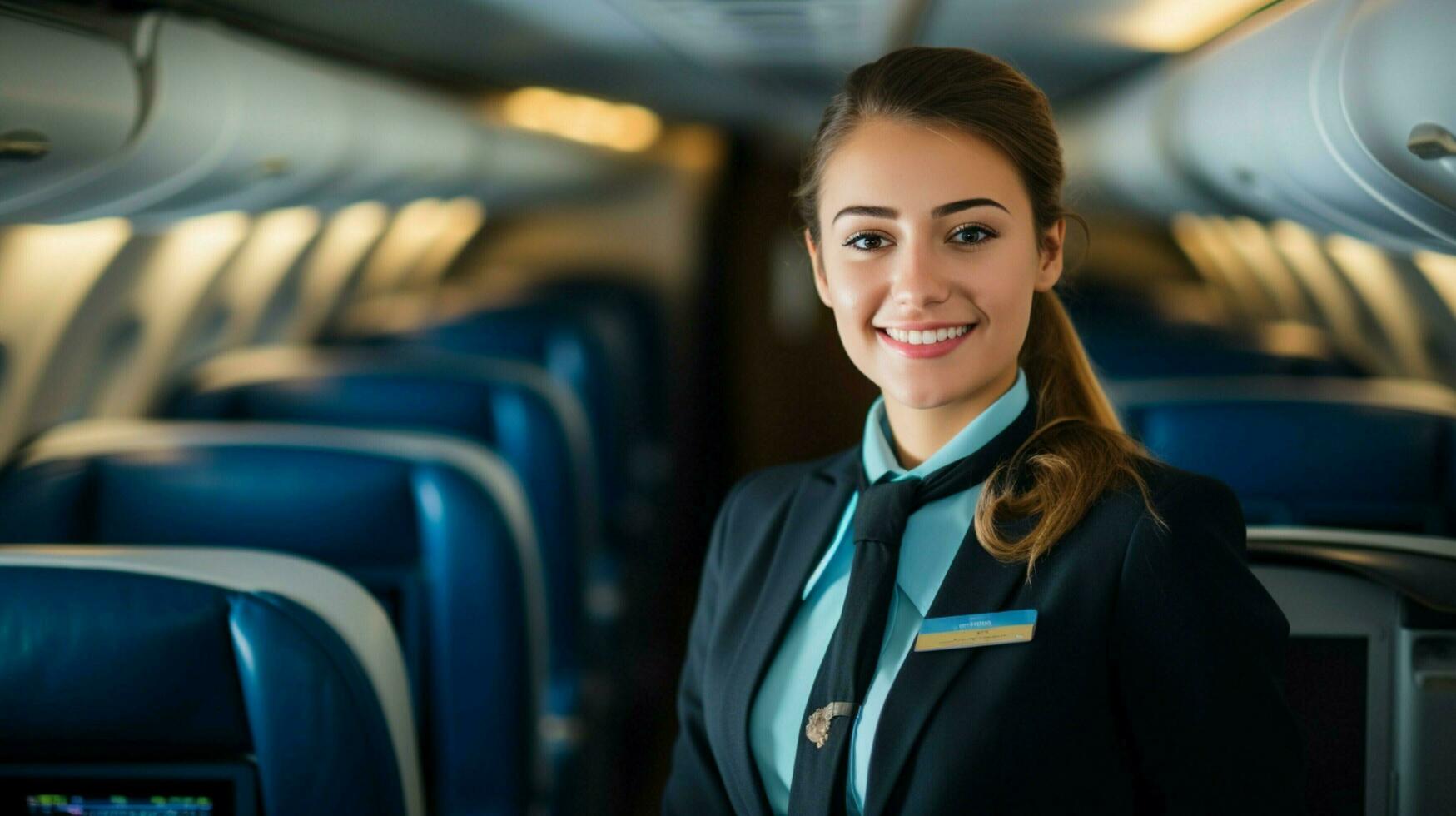 joven mujer de negocios sonriente con confianza dentro comercial foto