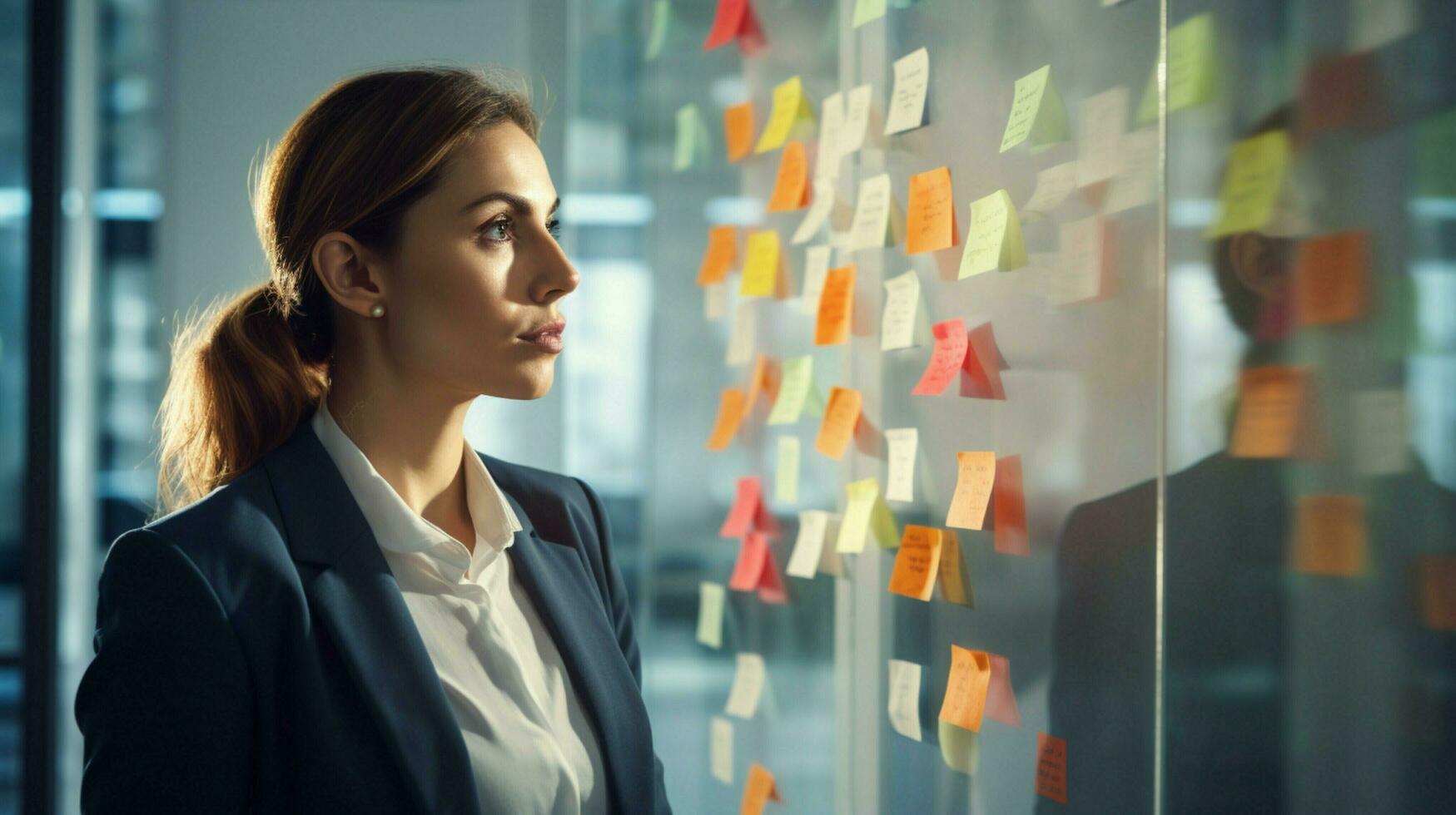 young businesswoman planning success holding adhesive photo