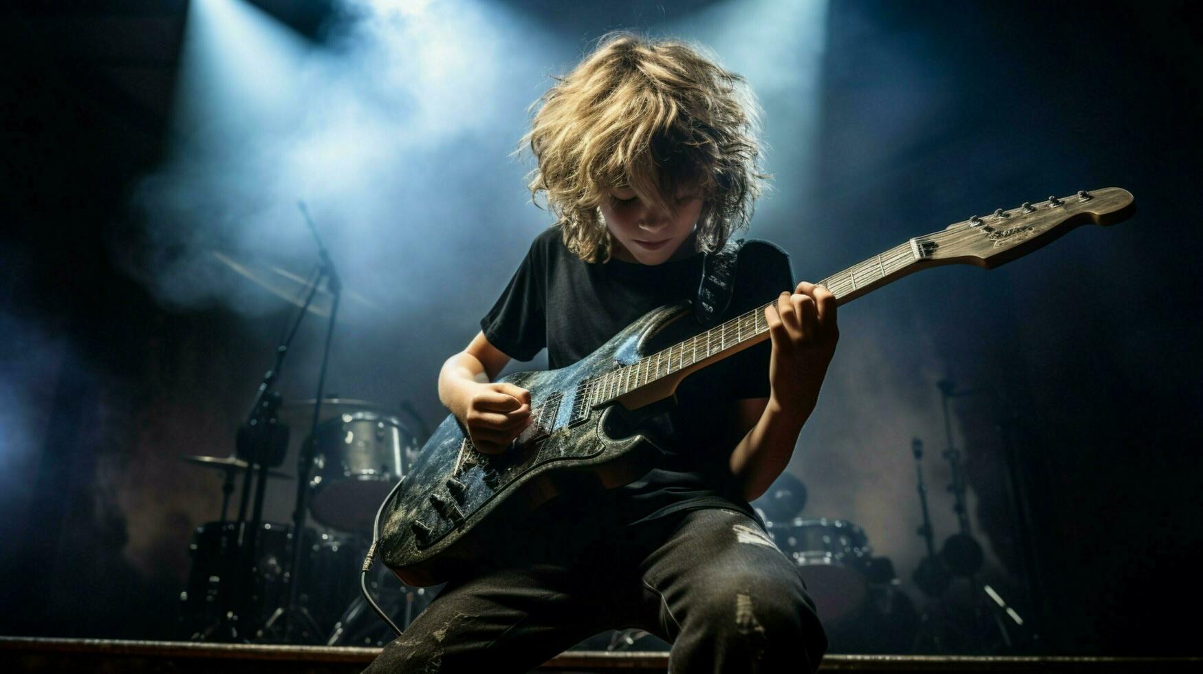 young musician performs rock music on stage photo