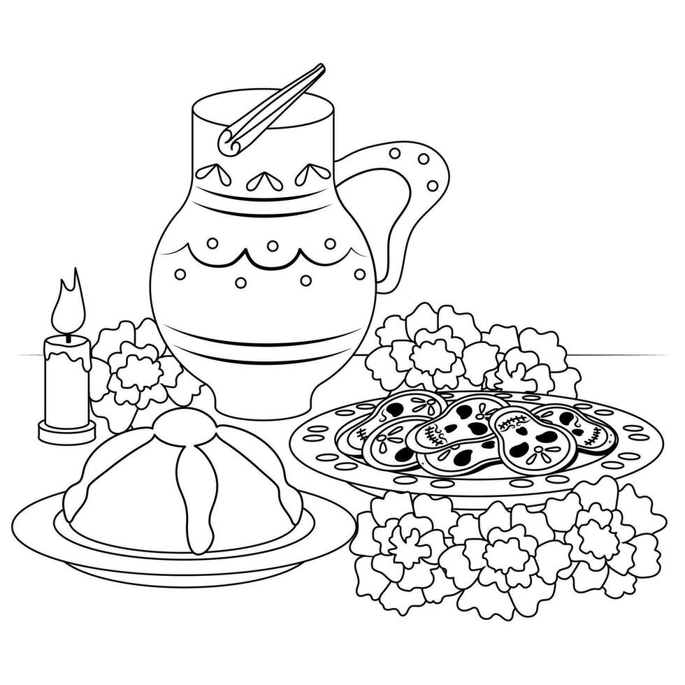 Day of The Dead vector black and white coloring page