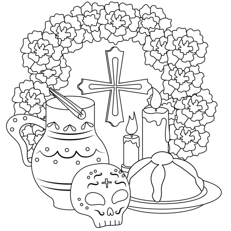 Day of The Dead vector black and white coloring page