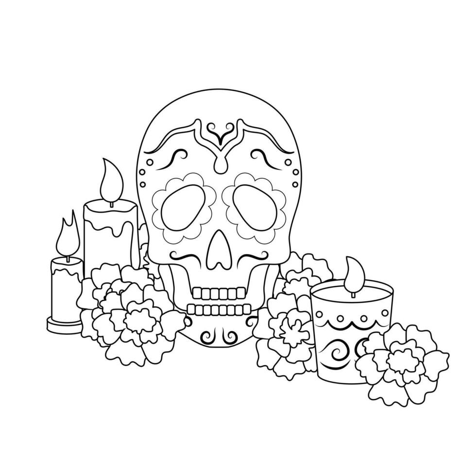 Day of The Dead vector black and white coloring page