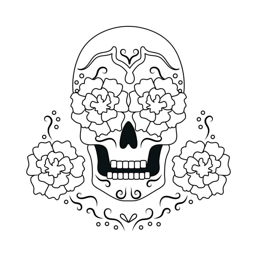 Day of The Dead vector black and white coloring page