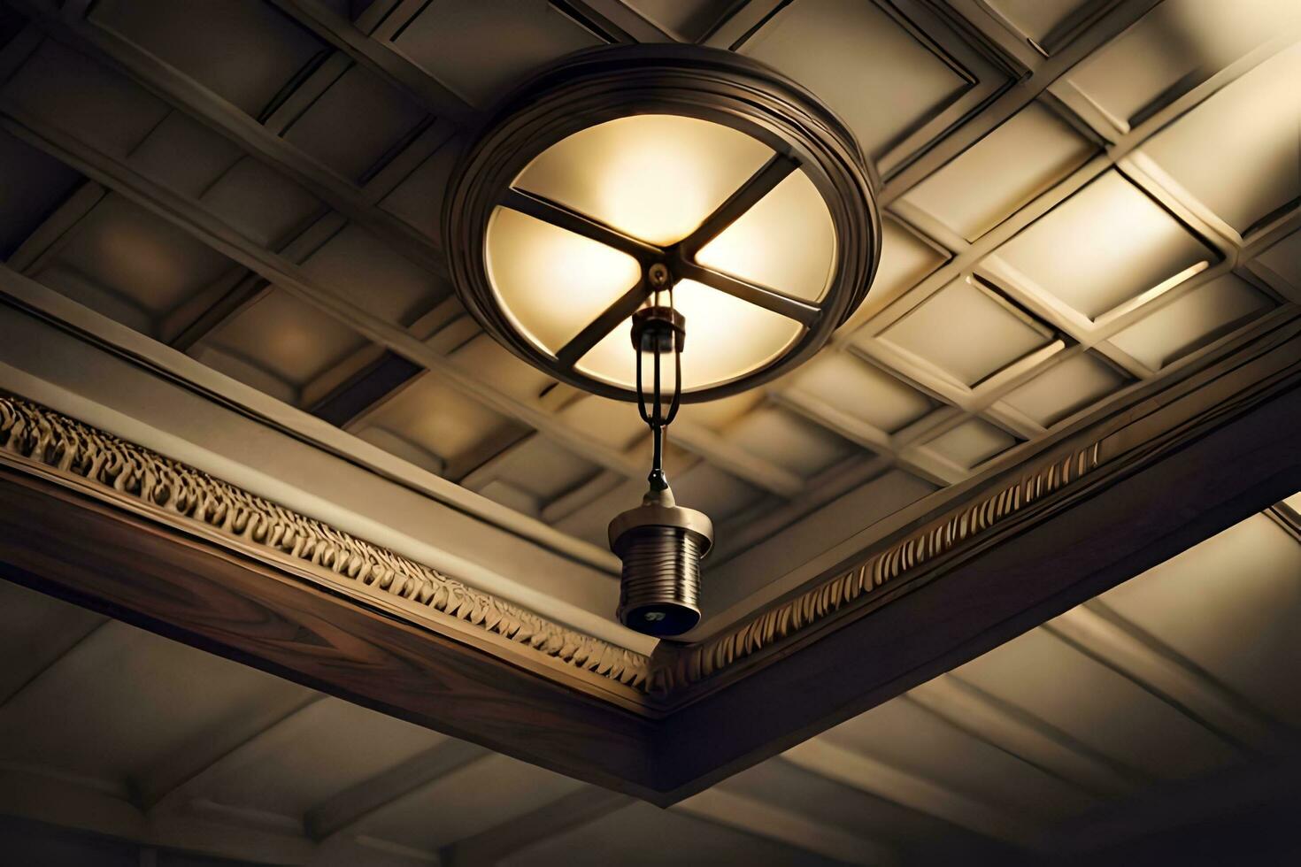 a light fixture hangs from the ceiling of a room. AI-Generated photo