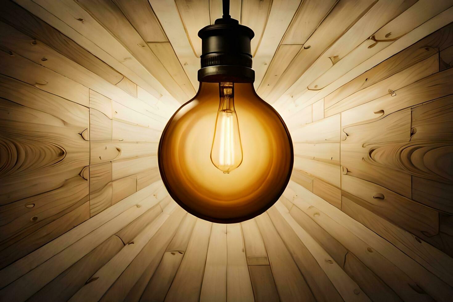 a light bulb hanging from a wooden wall. AI-Generated photo