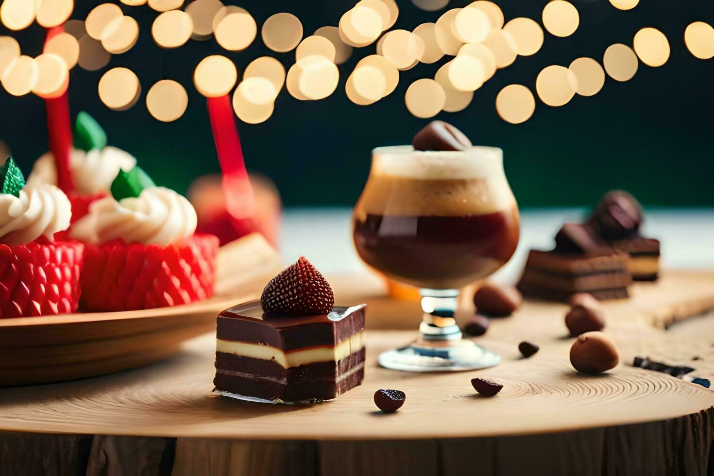 a table with chocolate and cupcakes on it. AI-Generated photo