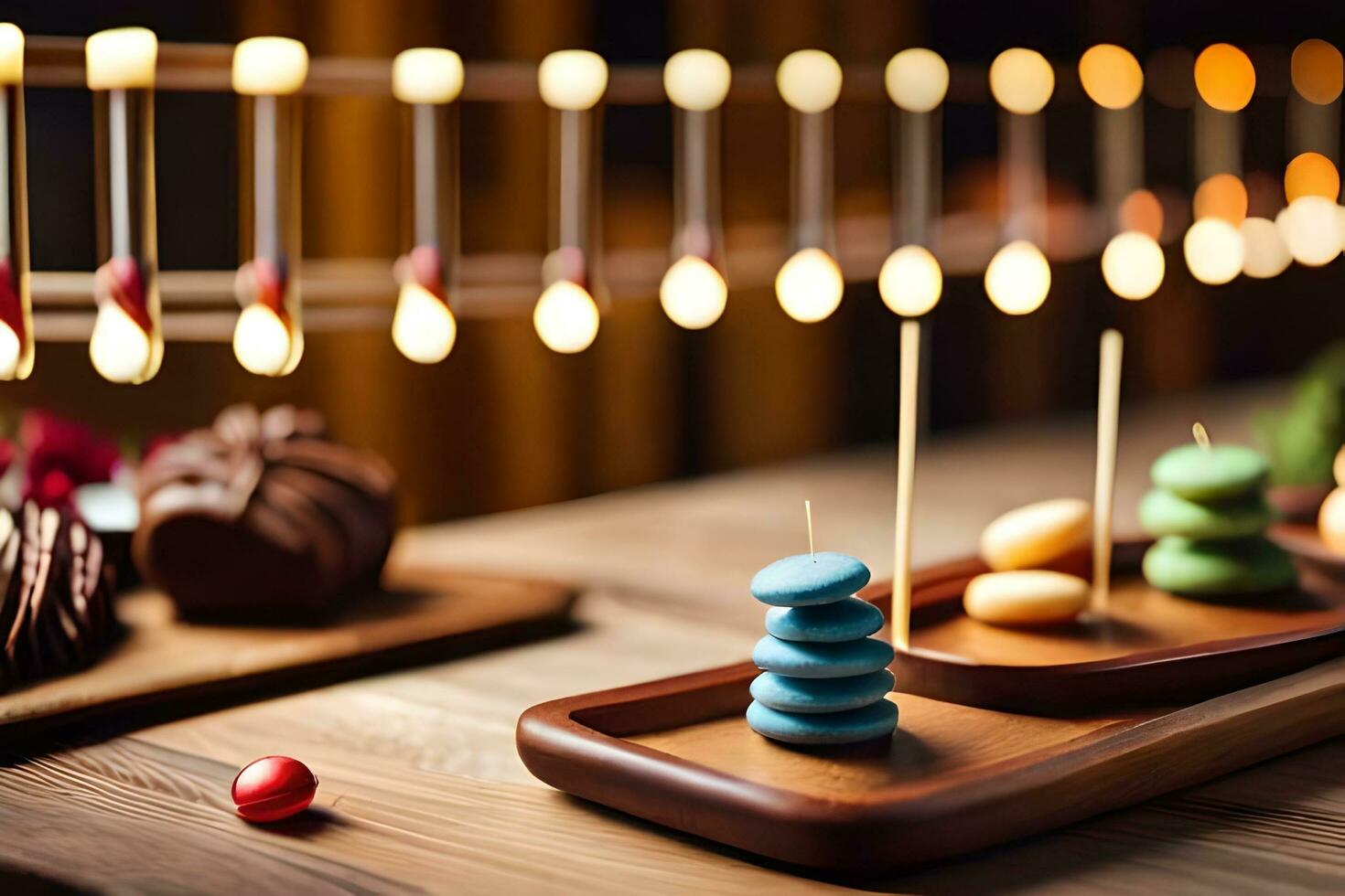 a table with various desserts and candies on it. AI-Generated photo