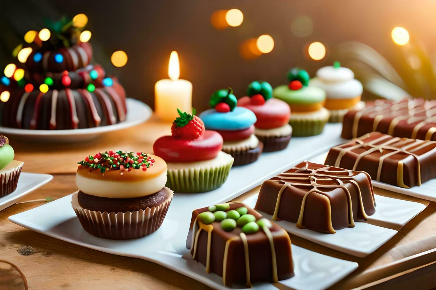 muchos diferente tipos de Navidad pasteles y pastelitos generado por ai foto