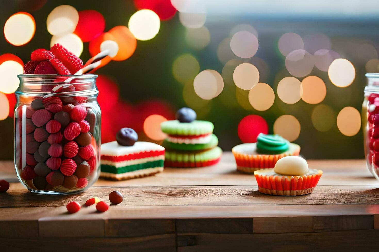 christmas desserts in jars on a table. AI-Generated photo