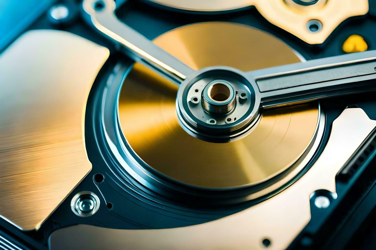 a close up of a hard drive with a disk. AI-Generated photo