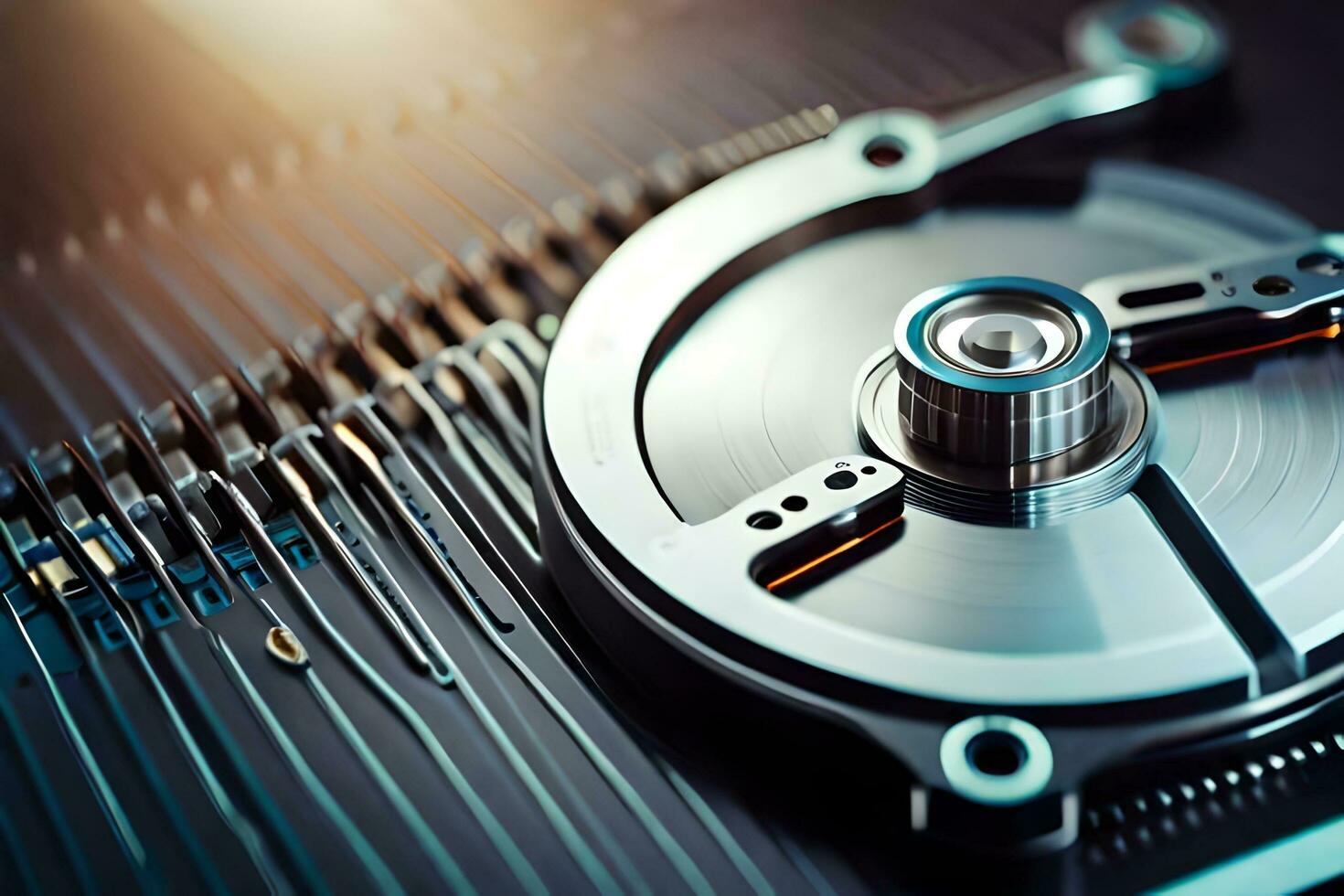 a close up of a metal disk with a screwdriver. AI-Generated photo